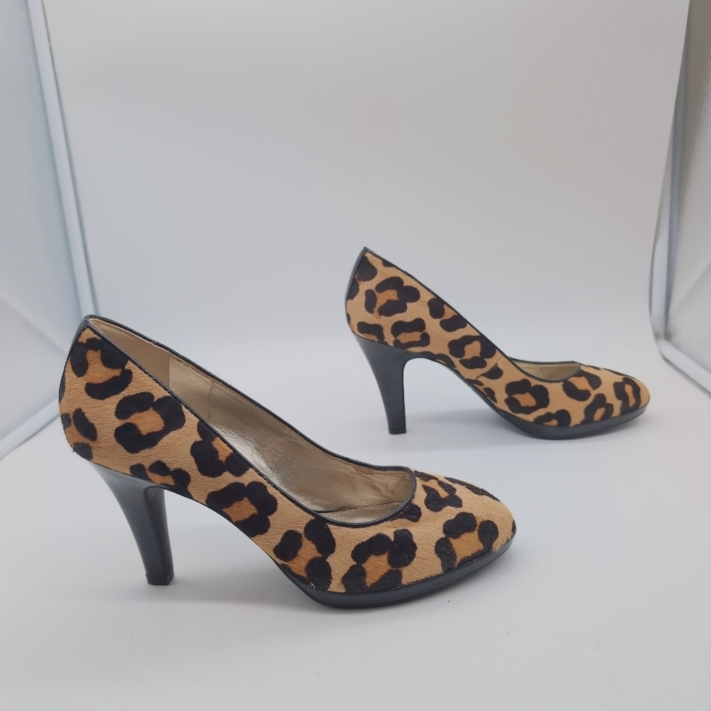 Anne Klein Lolana Leather Fur Leopard Print Heels Sz 8.5 - Picture 6 of 8